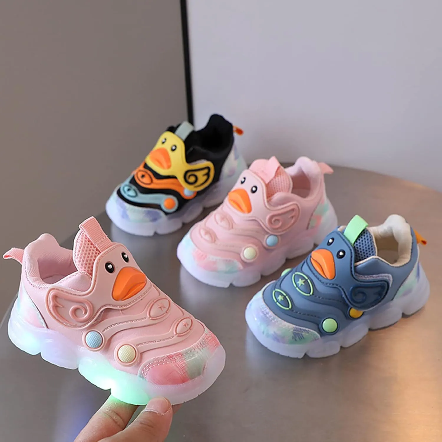 Toddler Sole Rubber Cartoon Lights up Sneakers Baby Boys Glitter Ankle Non Slip Sport Shoes First Walking Casual Shoes