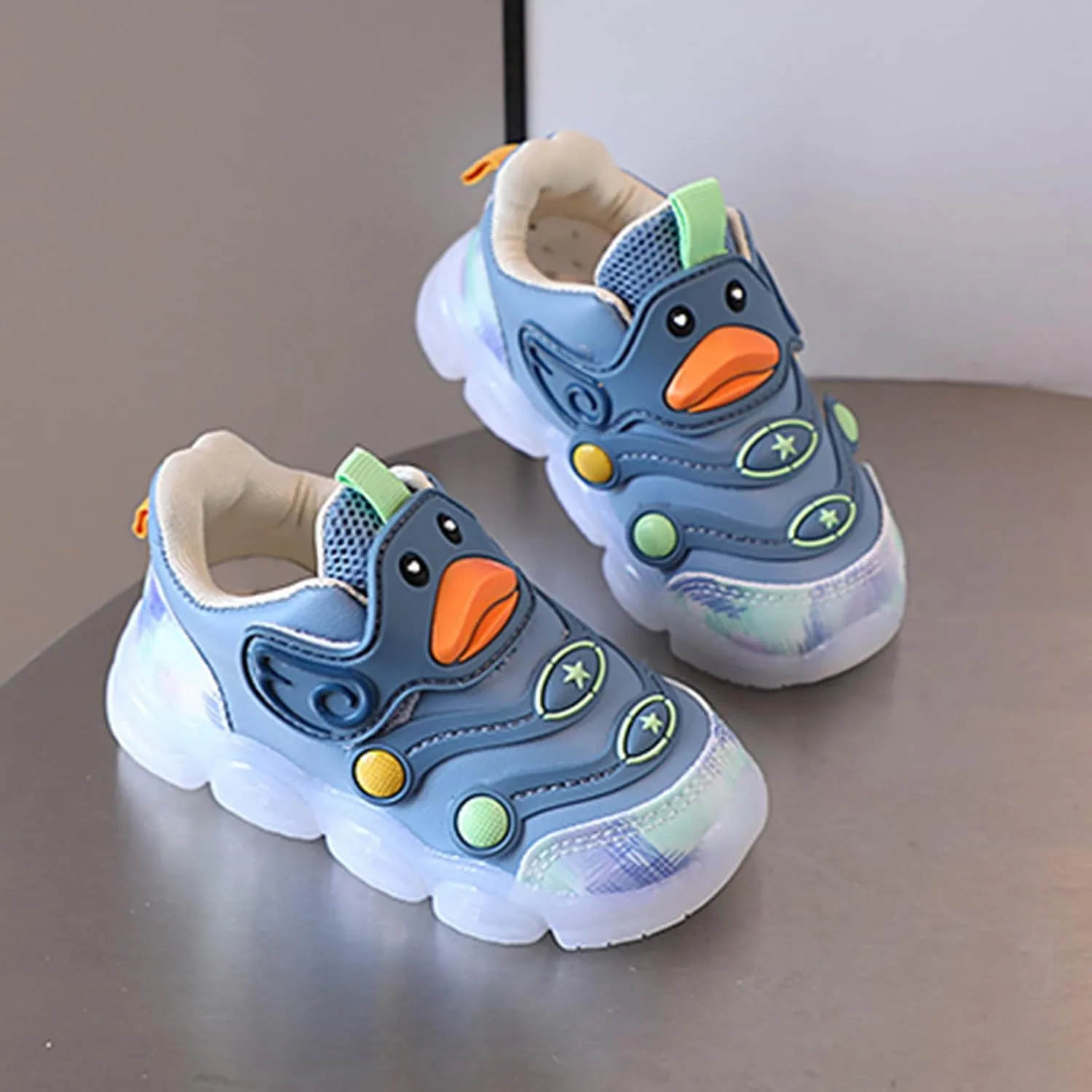 Toddler Sole Rubber Cartoon Lights up Sneakers Baby Boys Glitter Ankle Non Slip Sport Shoes First Walking Casual Shoes