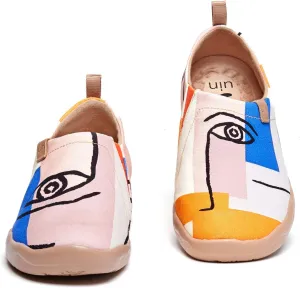 UIN Women's Slip Ons Canvas Lightweight Flats Sneakers Walking Casual Loafers Comfortable Art Painted Travel Shoes Look at Me (8)