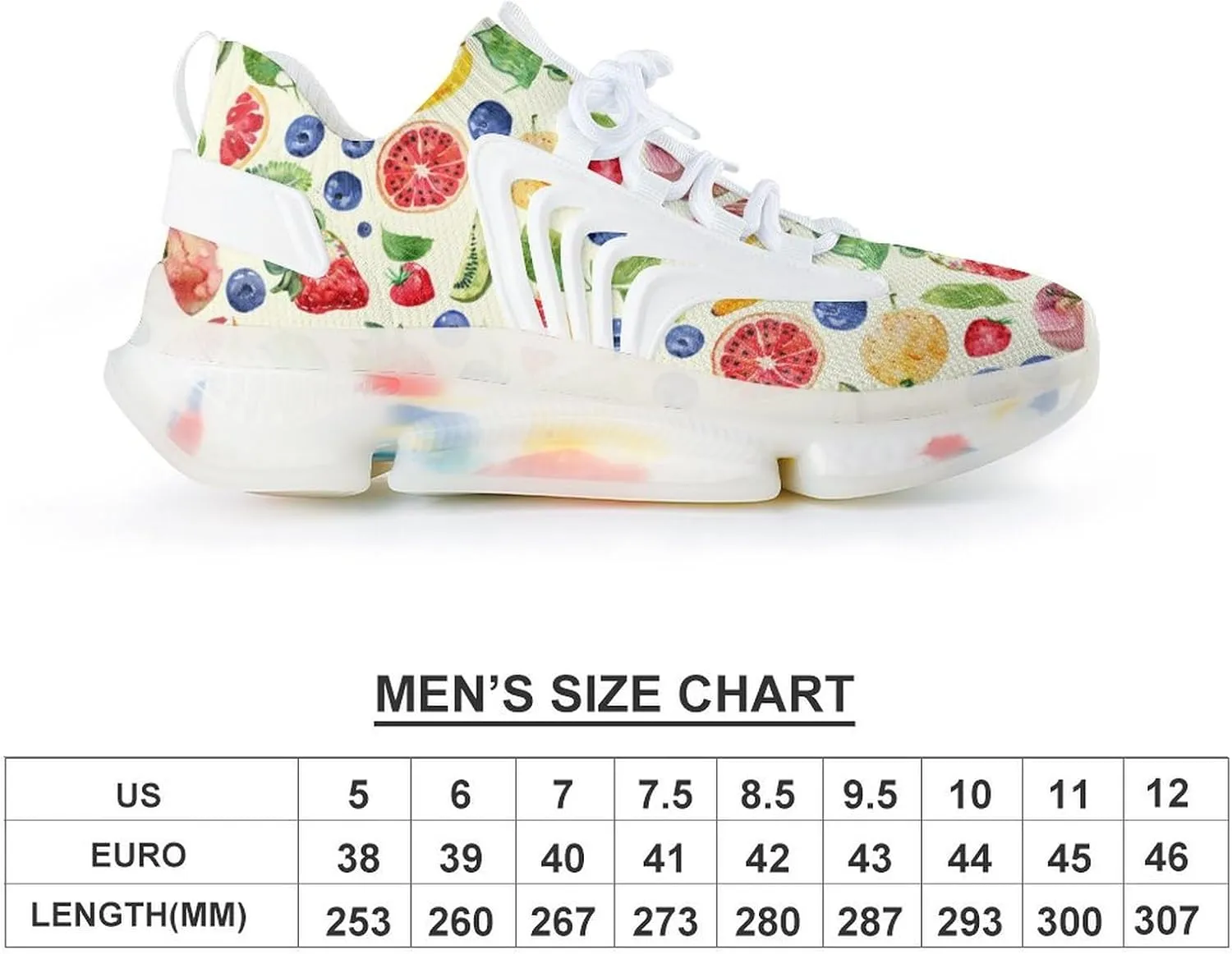 Watercolor Fruits Men's Running Shoes Lightweight Walking Shoe Breathable Sneaker