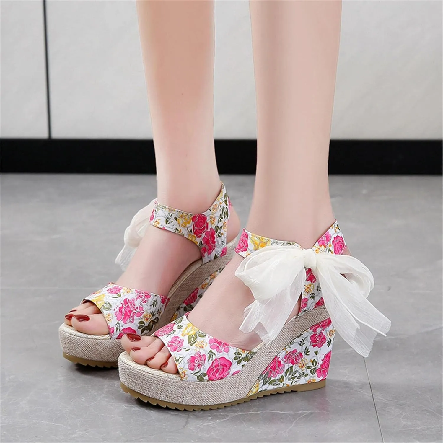 Wedge Sandal for Women Ankle Strap Flatform Arch Support Fish Mouth Toe Shoes Platform Espadrilles Breathable Comfort