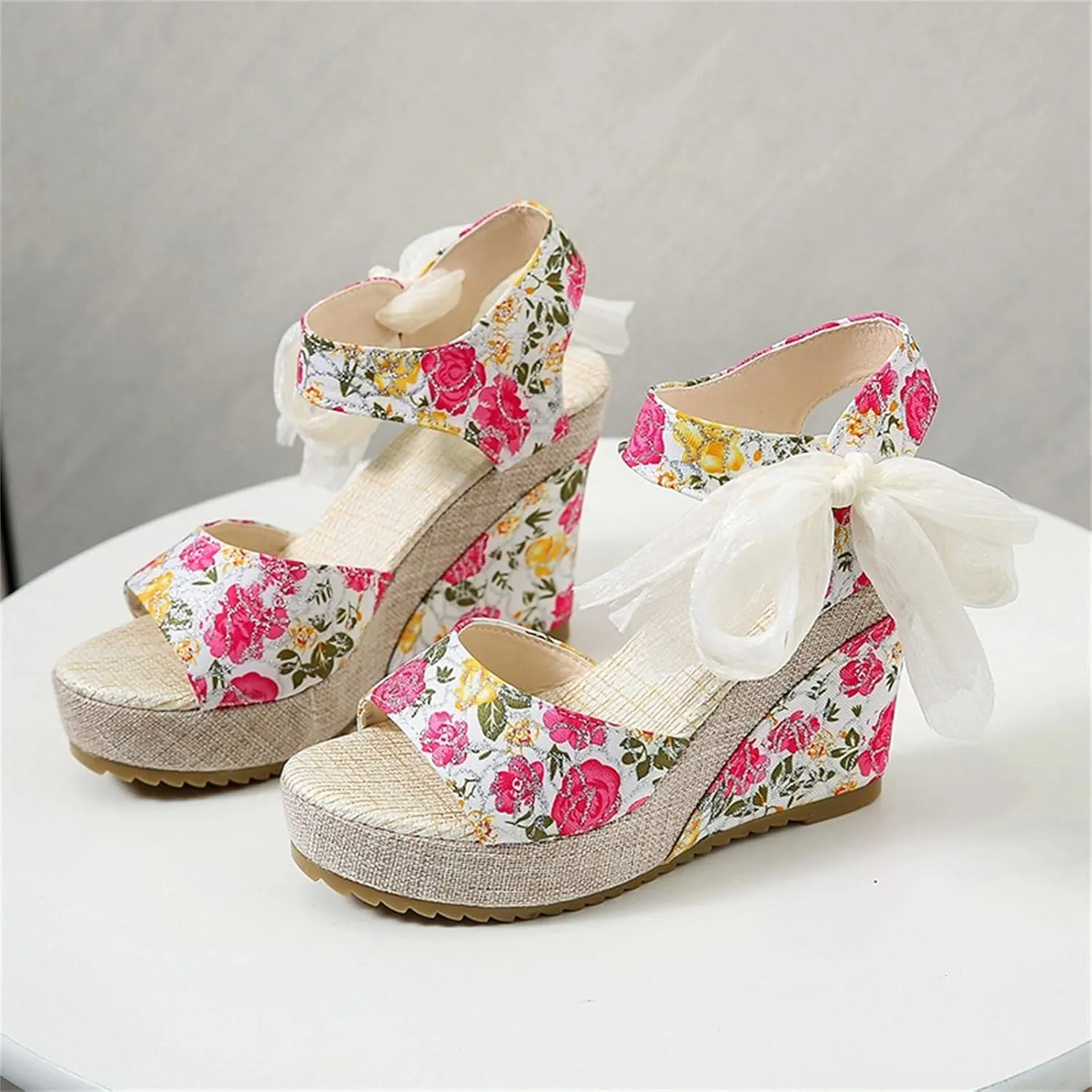 Wedge Sandal for Women Ankle Strap Flatform Arch Support Fish Mouth Toe Shoes Platform Espadrilles Breathable Comfort