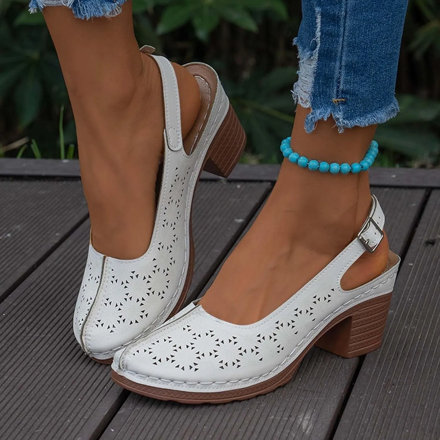 Wedge Sandals for Women Dressy Comfortable Slip On Wide Width Sandals Vintage Closed Toe Slingback Walking Shoes Buckle Ankle Strap Shoes Summer On Feet All Day