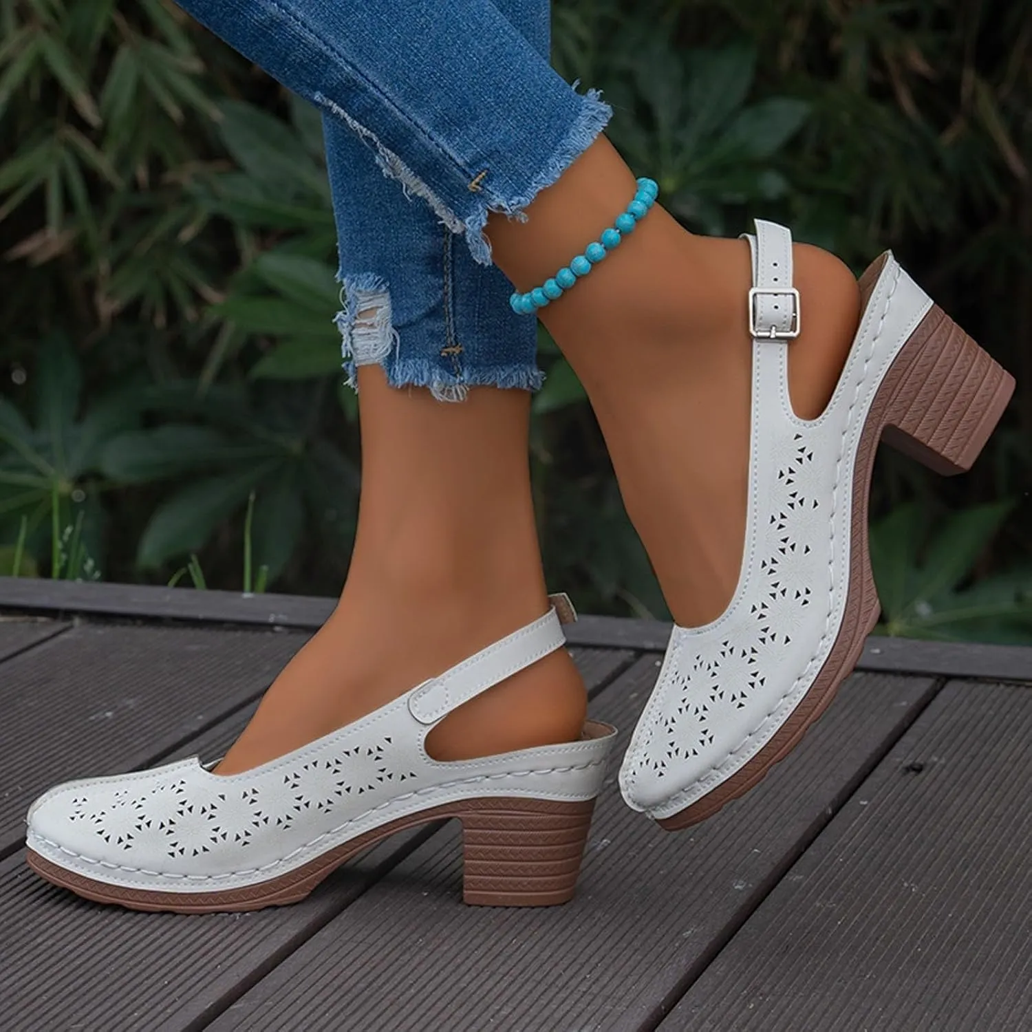 Wedge Sandals for Women Dressy Comfortable Slip On Wide Width Sandals Vintage Closed Toe Slingback Walking Shoes Buckle Ankle Strap Shoes Summer On Feet All Day