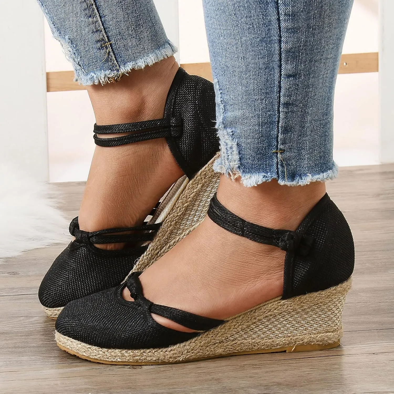 Wedge Sandals for Women Platform Espadrille Strappy Casual Heeled Sandal Comfortable with Closed Toe and Ankle Strap High Heel Wedges for Women Summer Shoes