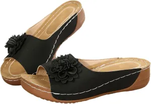 Wedge Sandals for Women Summer Beach Floral Embellished Comfort Sandals Mesh Breathable Open Toe Slip On Shoes