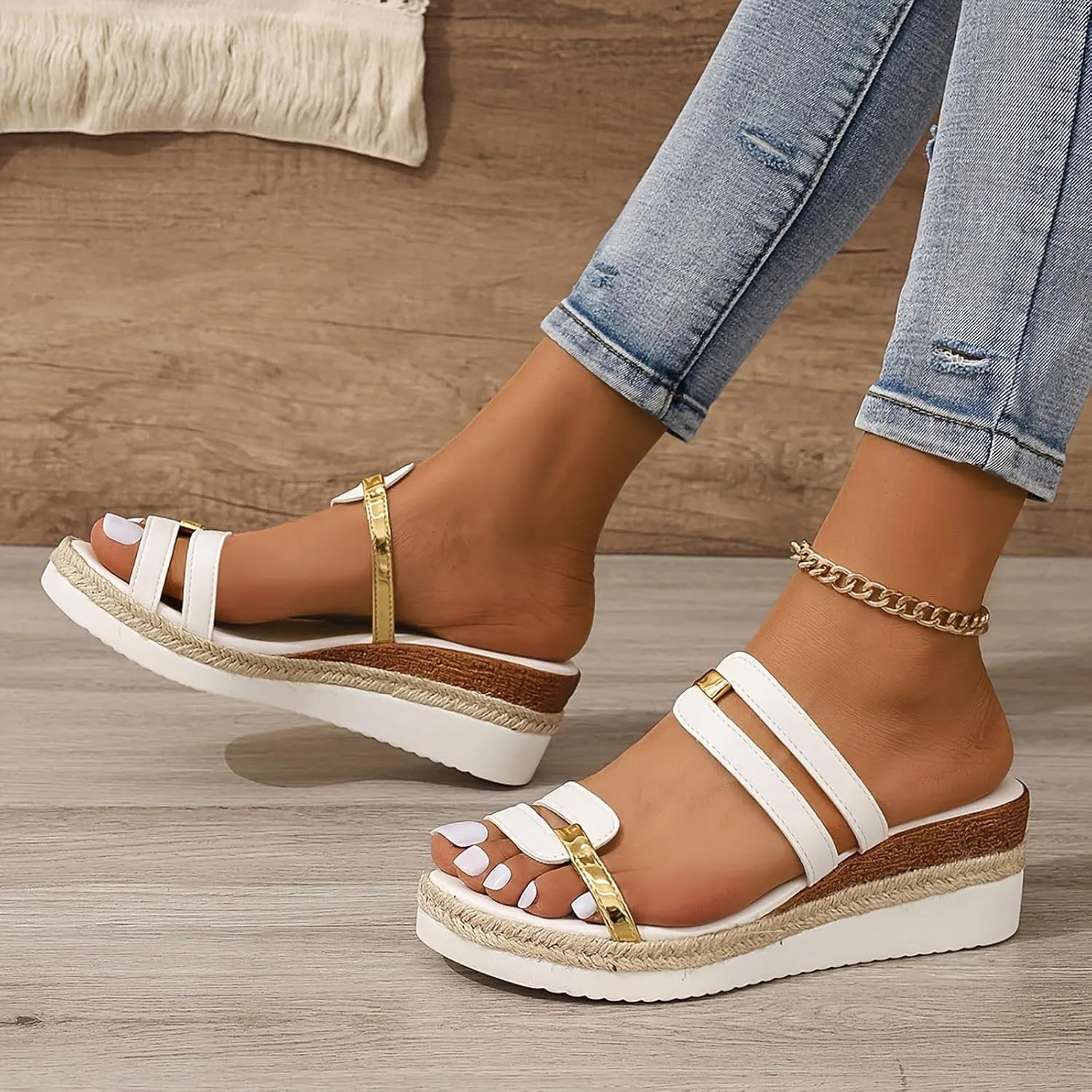 Wedge Sandals for Women Summer Open Toe Slippers Casual Wedges Slip on Platform Sandals Beach Travel Walking Shoes2