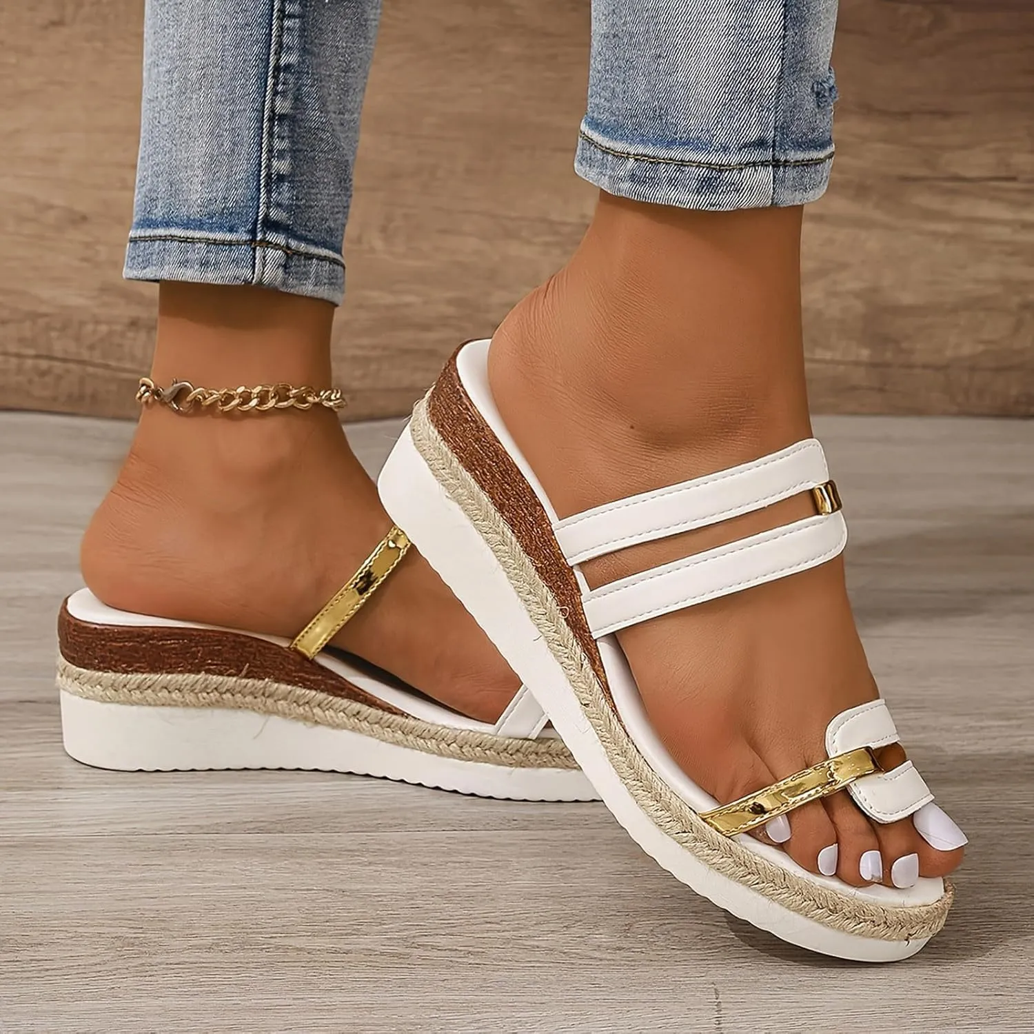Wedge Sandals for Women Summer Open Toe Slippers Casual Wedges Slip on Platform Sandals Beach Travel Walking Shoes2