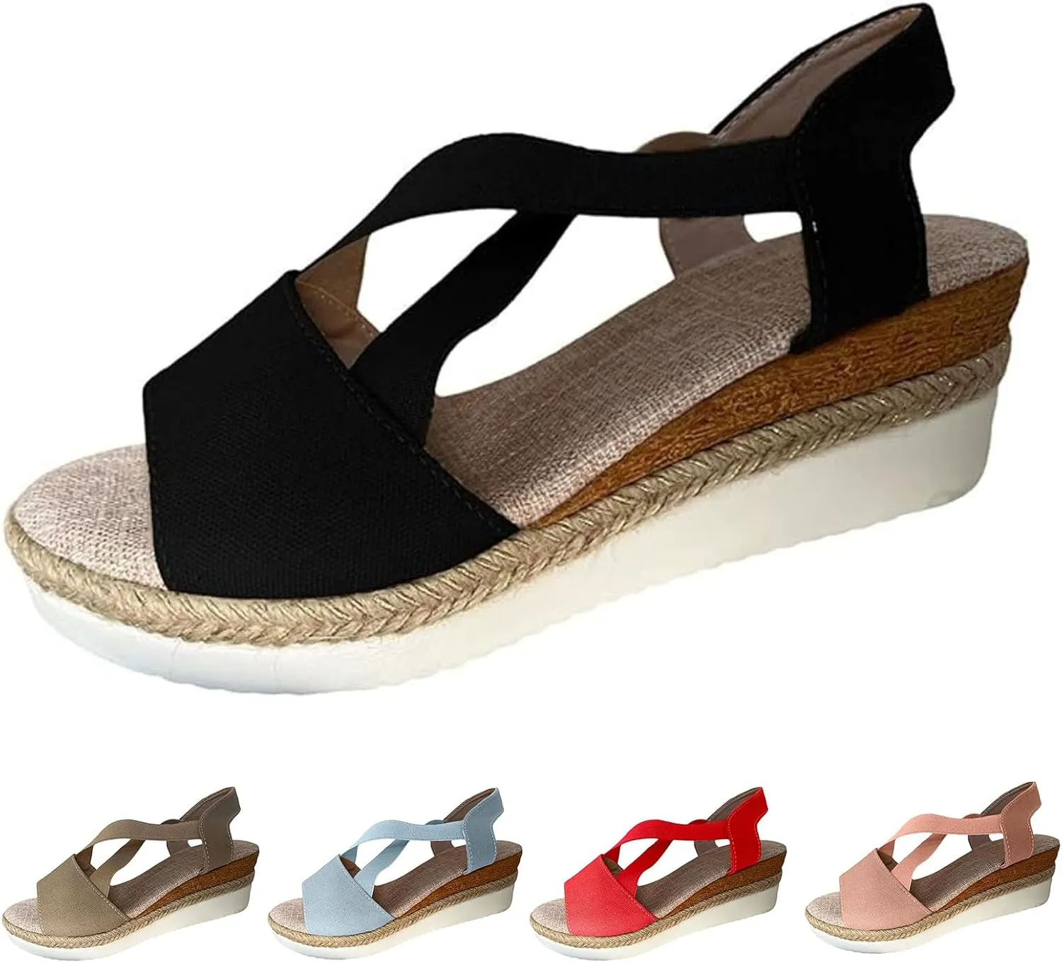 Wedge Sandals Women Espadrilles Platform Slip On Sandals Fashion Elastic Cross Strappy Yoga Mat Wedges Comfort Wide Width Wedge Sandal for Women