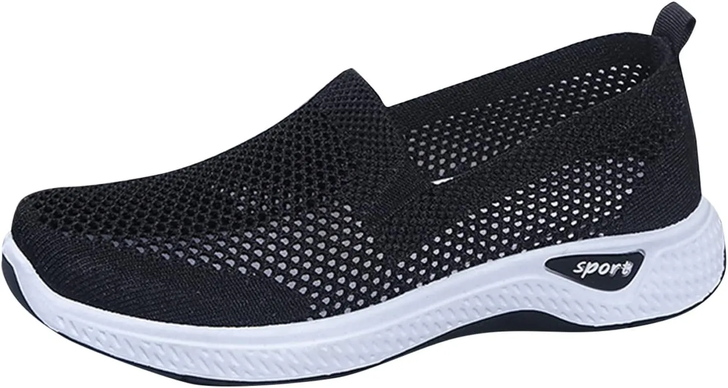 Women Breathable Slip On Sneakers Casual Walking Shoes Lightweight Canvas Comfortable Flats Non Slip Loafers