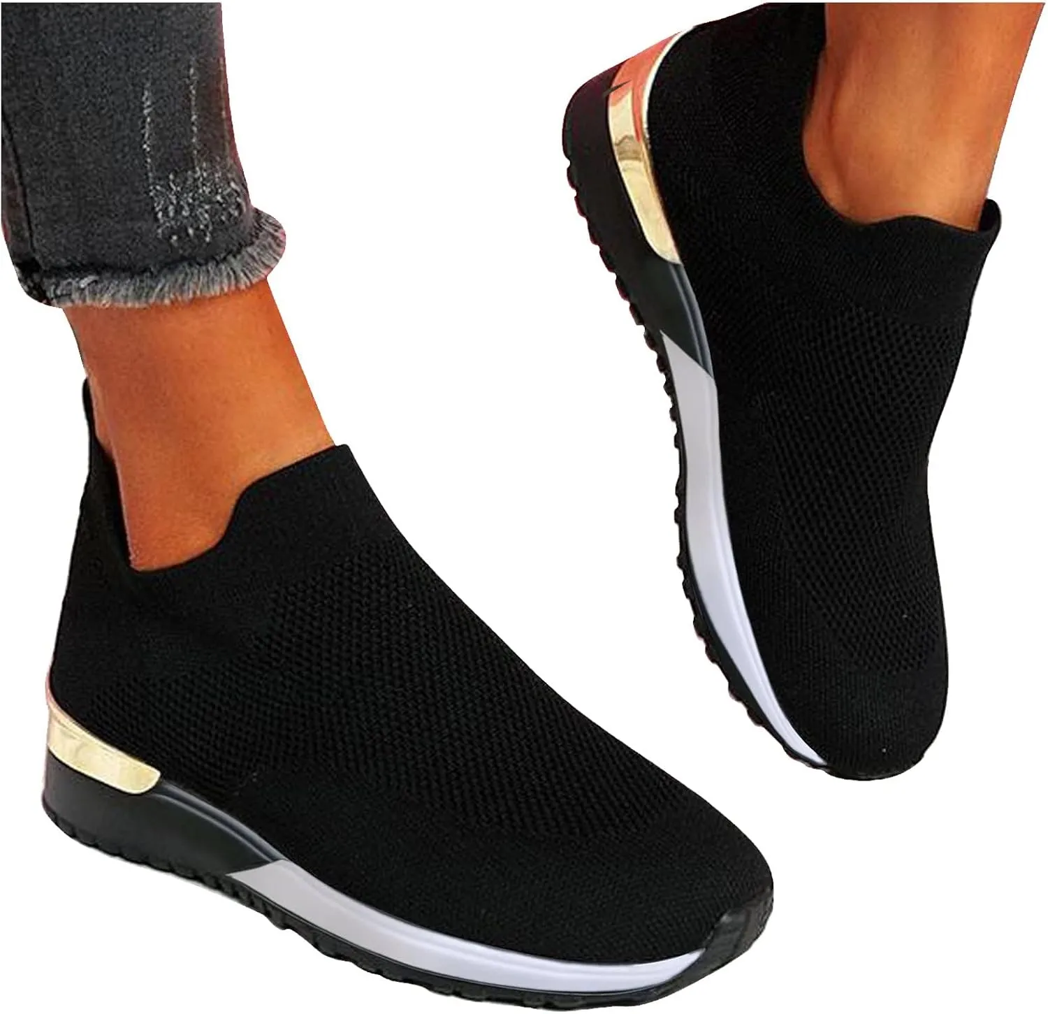 Women Breathable Slip On Sneakers Casual Walking Shoes Lightweight Canvas Comfortable Flats Non Slip Loafers
