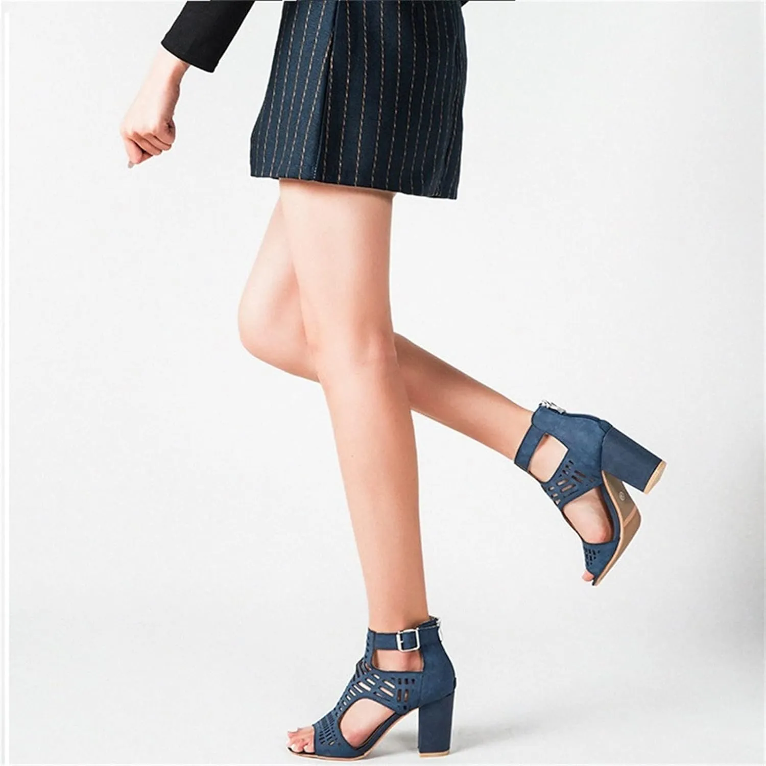 Women Open Toe Sandal Dressy Summer Chunky Block High Heel Shoes Hollow Out Heeled Ankle Straps Dress Pumps Shoes 2025