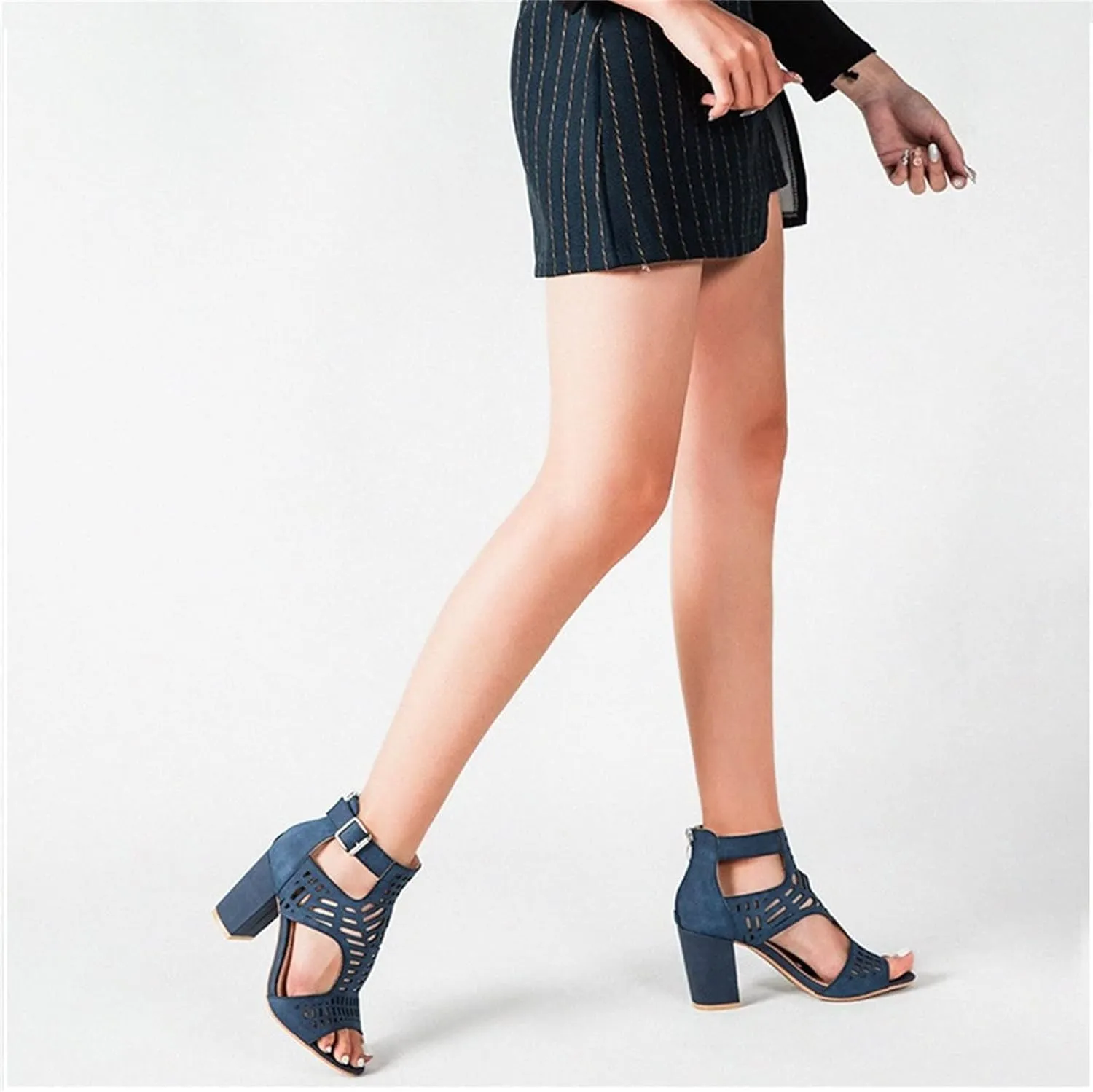 Women Open Toe Sandal Dressy Summer Chunky Block High Heel Shoes Hollow Out Heeled Ankle Straps Dress Pumps Shoes 2025