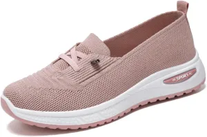 Women Orthopedic Walking Shoes Breathable Mesh Knitted Woven Low Top Walking Shoes Lightweight Wide Width Soft Sole Arch Support Non-Slip Shoe Slip On Comfortable Sneakers