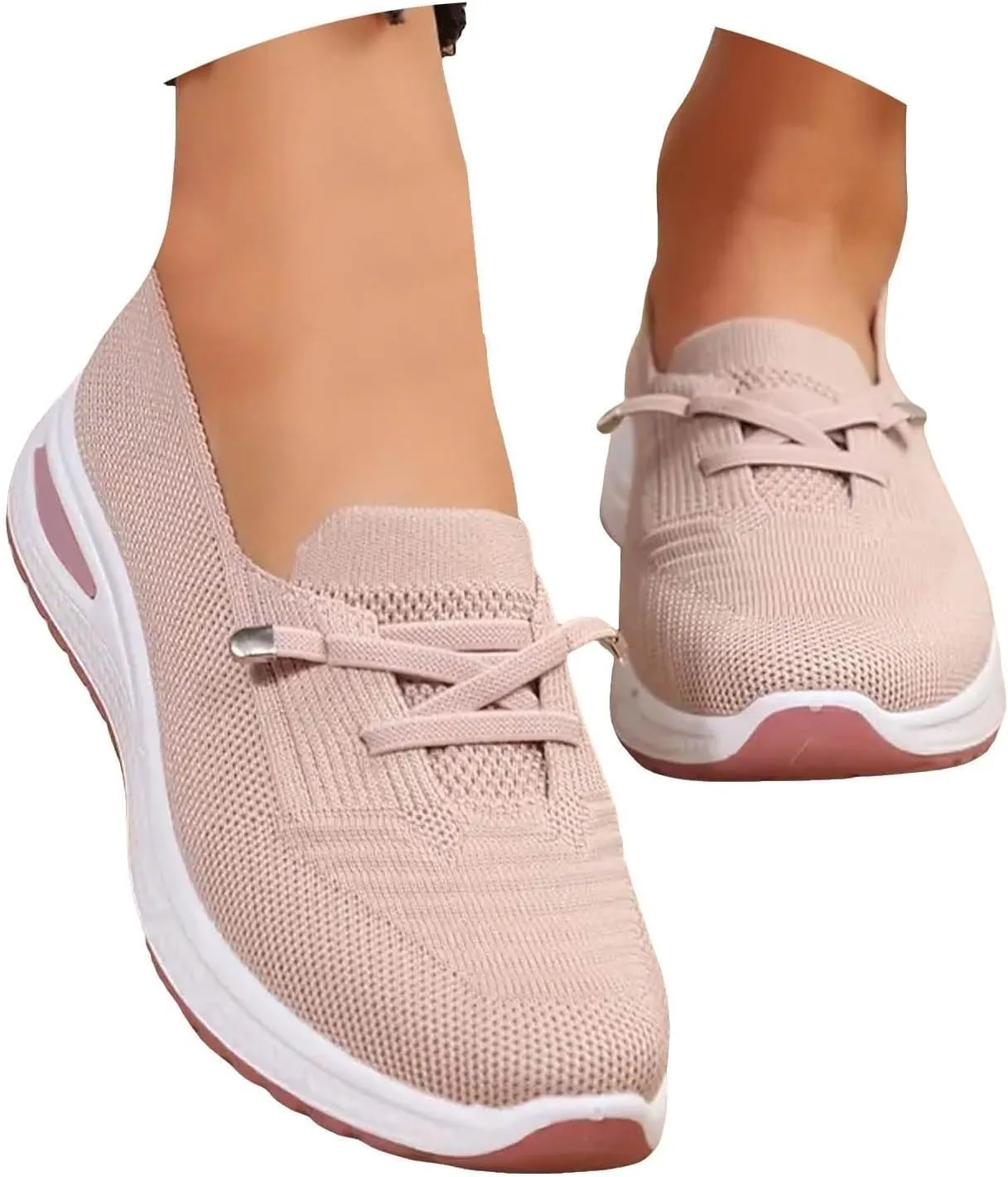 Women Orthopedic Walking Shoes Breathable Mesh Knitted Woven Low Top Walking Shoes Lightweight Wide Width Soft Sole Arch Support Non-Slip Shoe Slip On Comfortable Sneakers
