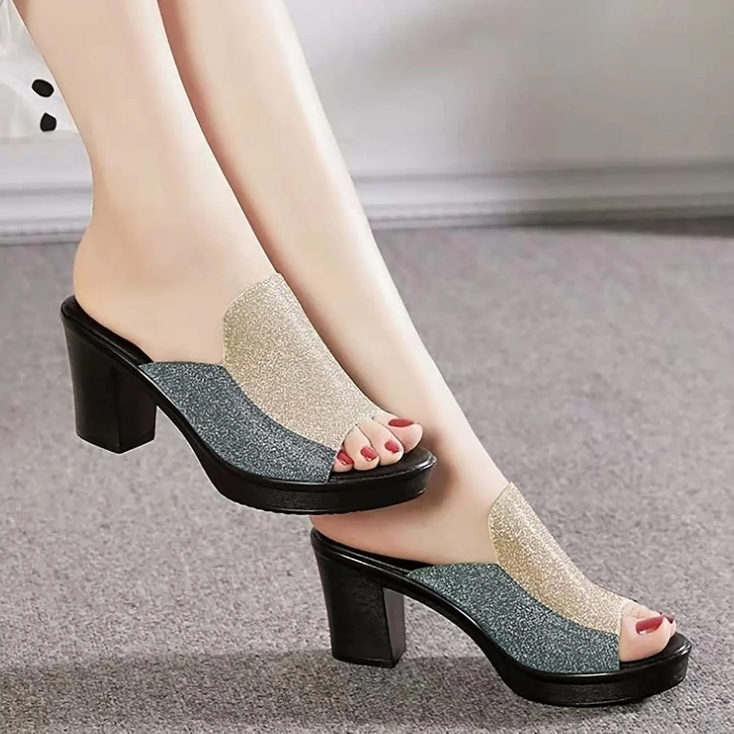 Women Sandals Open Toe Chunky Heels Fish Mouth Pumps Slingback Rounded Toe Block Heel Sandal High Heel Sandal