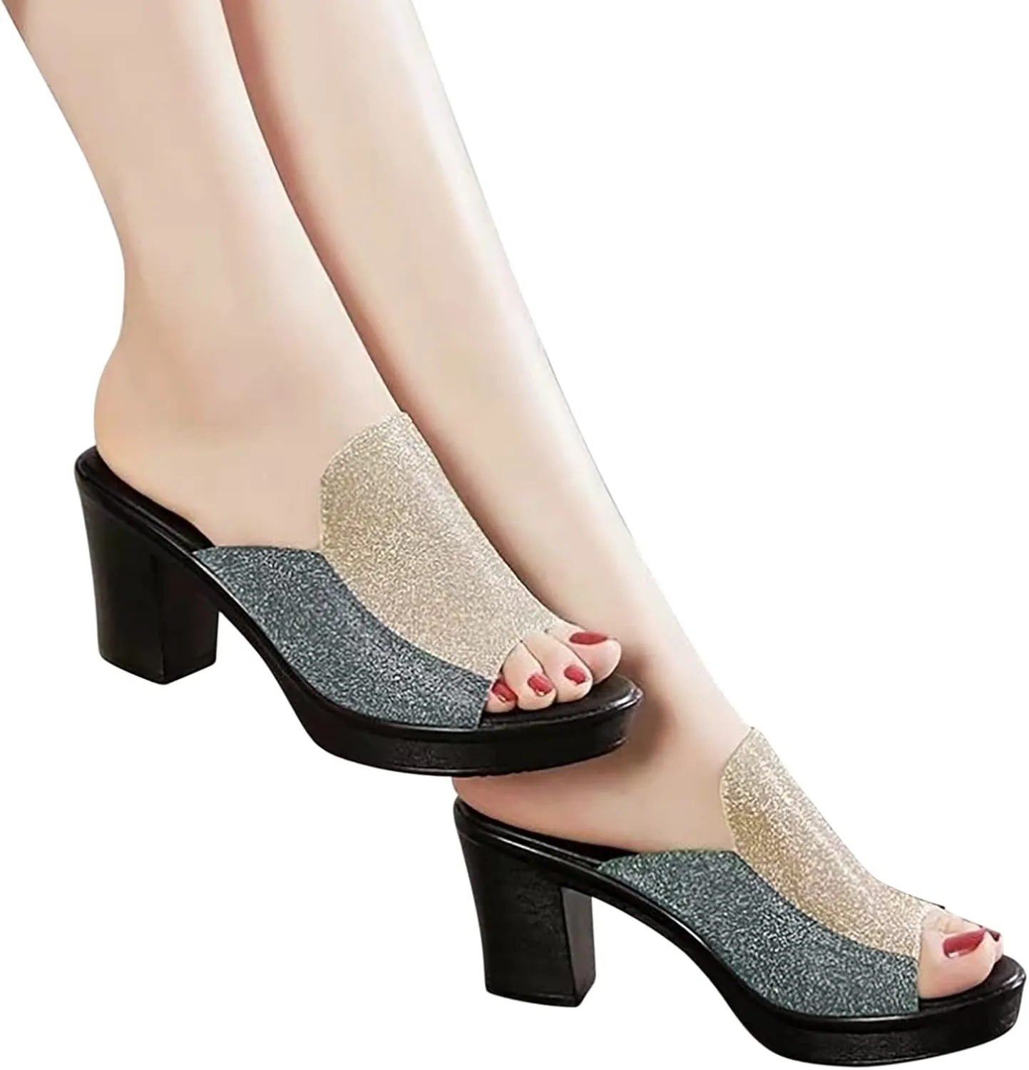 Women Sandals Open Toe Chunky Heels Fish Mouth Pumps Slingback Rounded Toe Block Heel Sandal High Heel Sandal