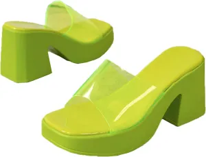 Women Summer High Heel Slippers Comfort Chunky Heeled Slide Sandals Plus Size Slope Square Toe Sandal Shoes