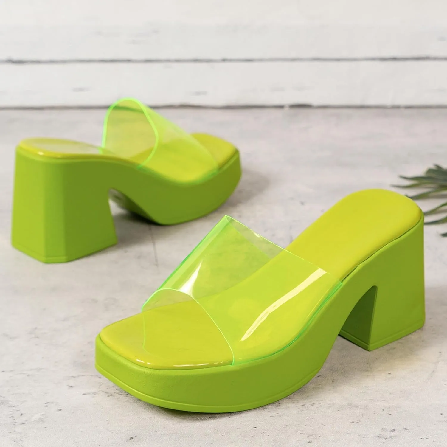 Women Summer High Heel Slippers Comfort Chunky Heeled Slide Sandals Plus Size Slope Square Toe Sandal Shoes