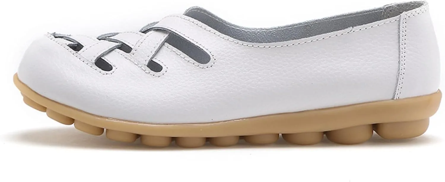 Women's Casual Flat Loafer Comfort Slip On Walking Boat Shoe Lightweight Soft Leather Driving Moccasins Closed Toe Sandals
