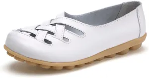 Women's Casual Flat Loafer Comfort Slip On Walking Boat Shoe Lightweight Soft Leather Driving Moccasins Closed Toe Sandals