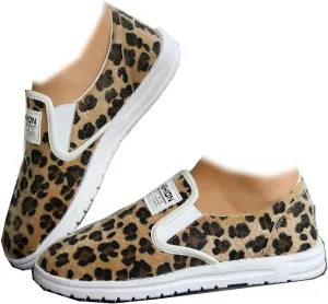 Women's Cow Print Shoes Canvas Moccasin Boat Shoes Loafers Slip On Breathable Lightweight Comfortable Sneakers