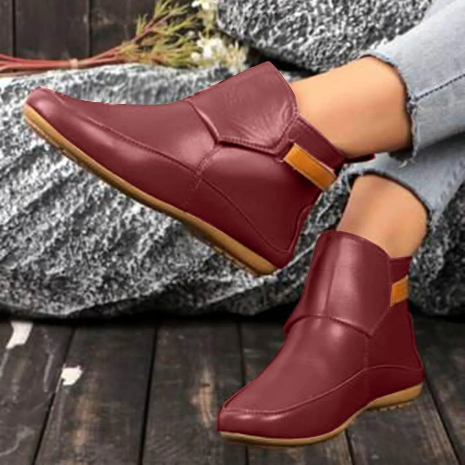 Womens Cowboy Boots,Women's Classic Ankle Boots Low Heel Buckle Strap Booties Ladies Round Toe Fashion Shoes Women