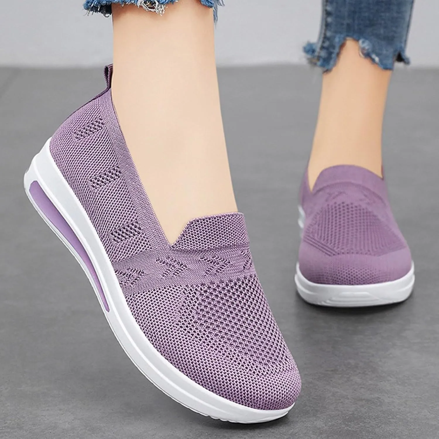 Women's Cushion Sneakers Breathable Lightweight Mesh Hiking Shoes Low Top Slip On Tennis Shoes for Women