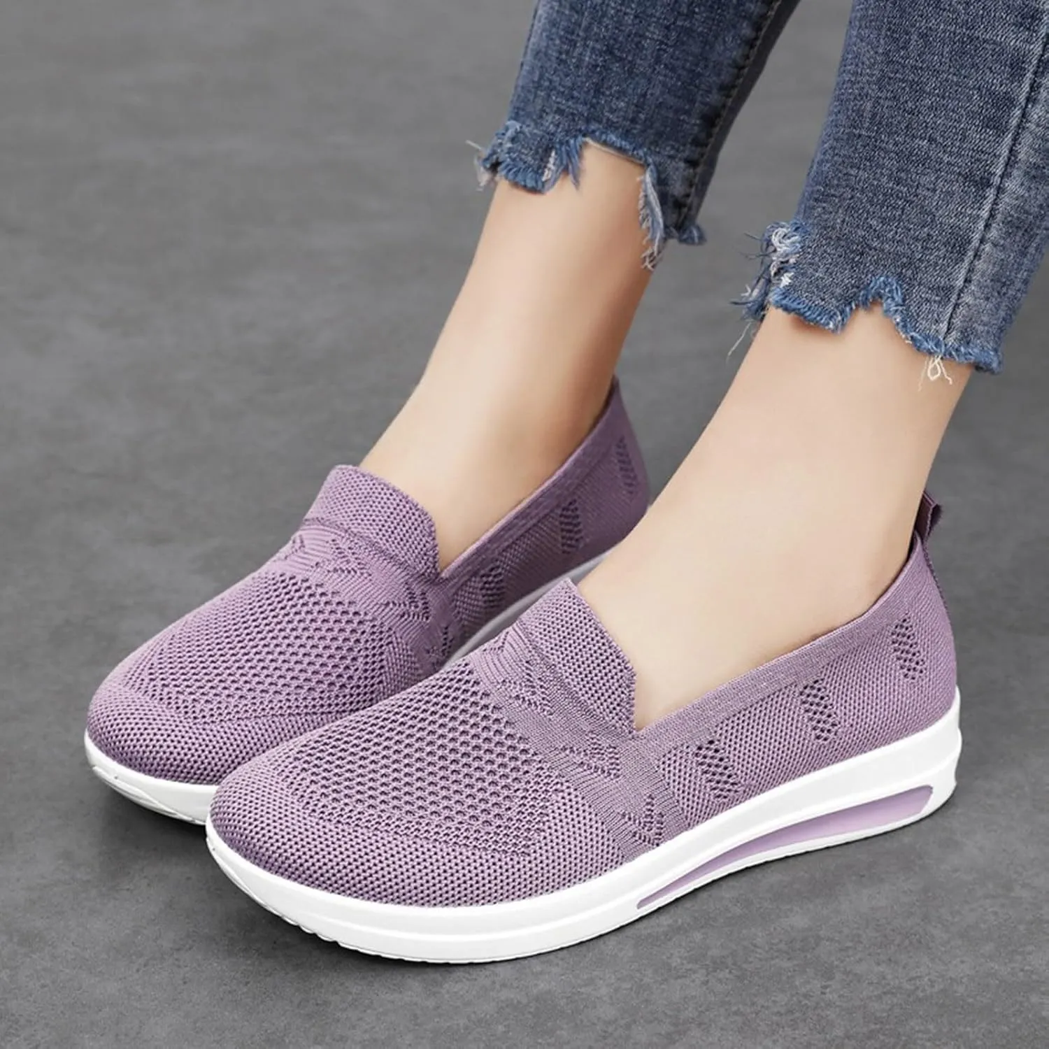 Women's Cushion Sneakers Breathable Lightweight Mesh Hiking Shoes Low Top Slip On Tennis Shoes for Women