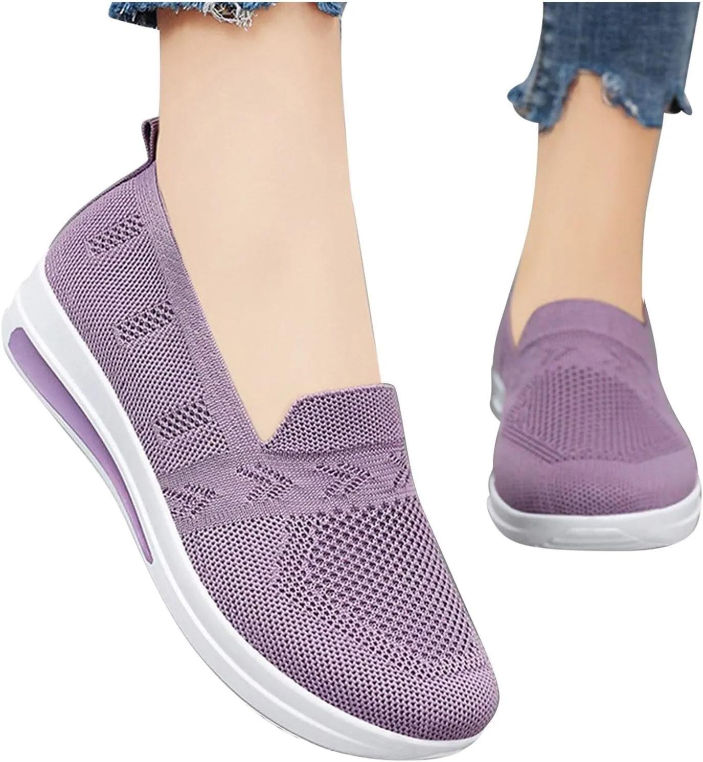 Women's Cushion Sneakers Breathable Lightweight Mesh Hiking Shoes Low Top Slip On Tennis Shoes for Women