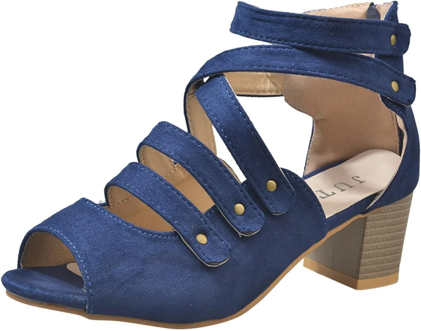 Women's Cutout Open Toe Block Chunky Heel Sandals Fish Mouth Back Zipper Open Toe Pumps Slip On Dress Part Shoes