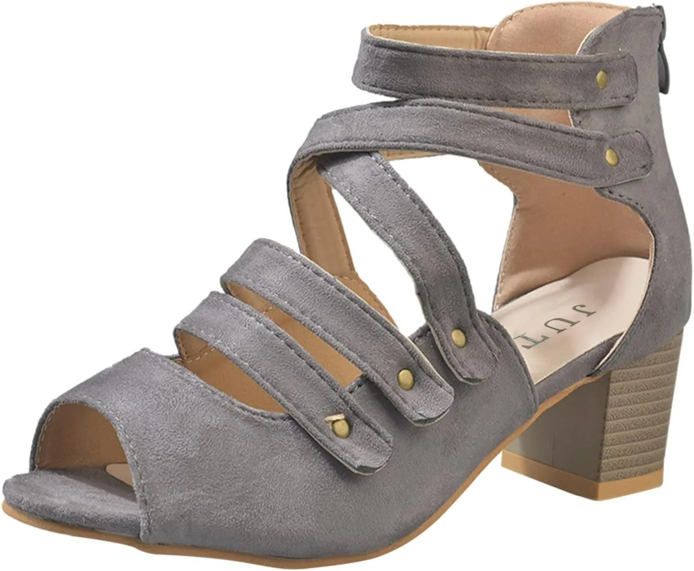Women's Cutout Open Toe Block Chunky Heel Sandals Fish Mouth Back Zipper Open Toe Pumps Slip On Dress Part Shoes