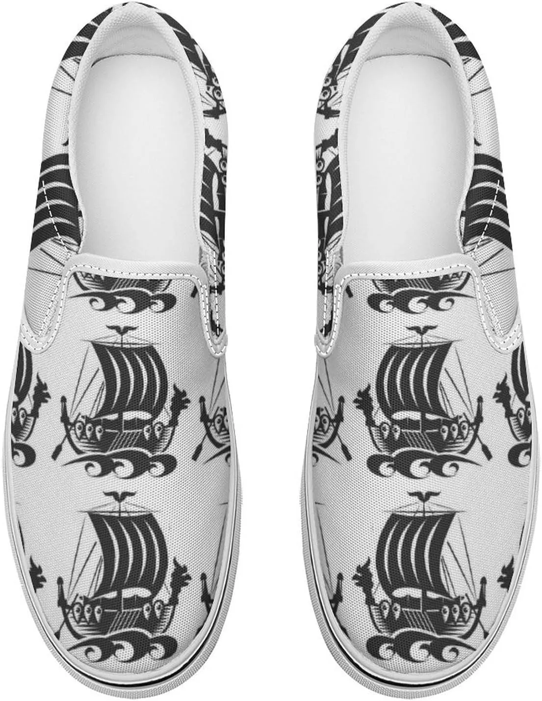 Women's Fashion Slip Ons Sneakers, Casual Canvas Low-Top Walking Shoes, 3D Printed Unique Viking Symbol Comfortable Breathable Street Flats