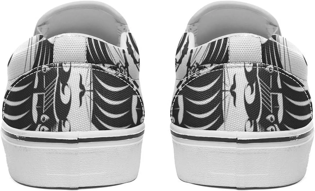 Women's Fashion Slip Ons Sneakers, Casual Canvas Low-Top Walking Shoes, 3D Printed Unique Viking Symbol Comfortable Breathable Street Flats