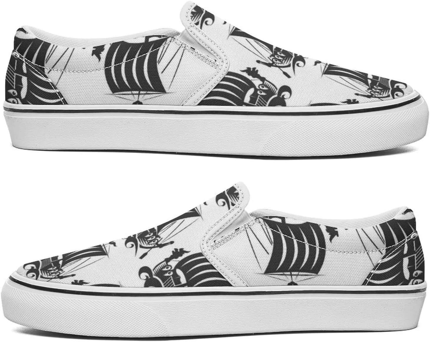 Women's Fashion Slip Ons Sneakers, Casual Canvas Low-Top Walking Shoes, 3D Printed Unique Viking Symbol Comfortable Breathable Street Flats