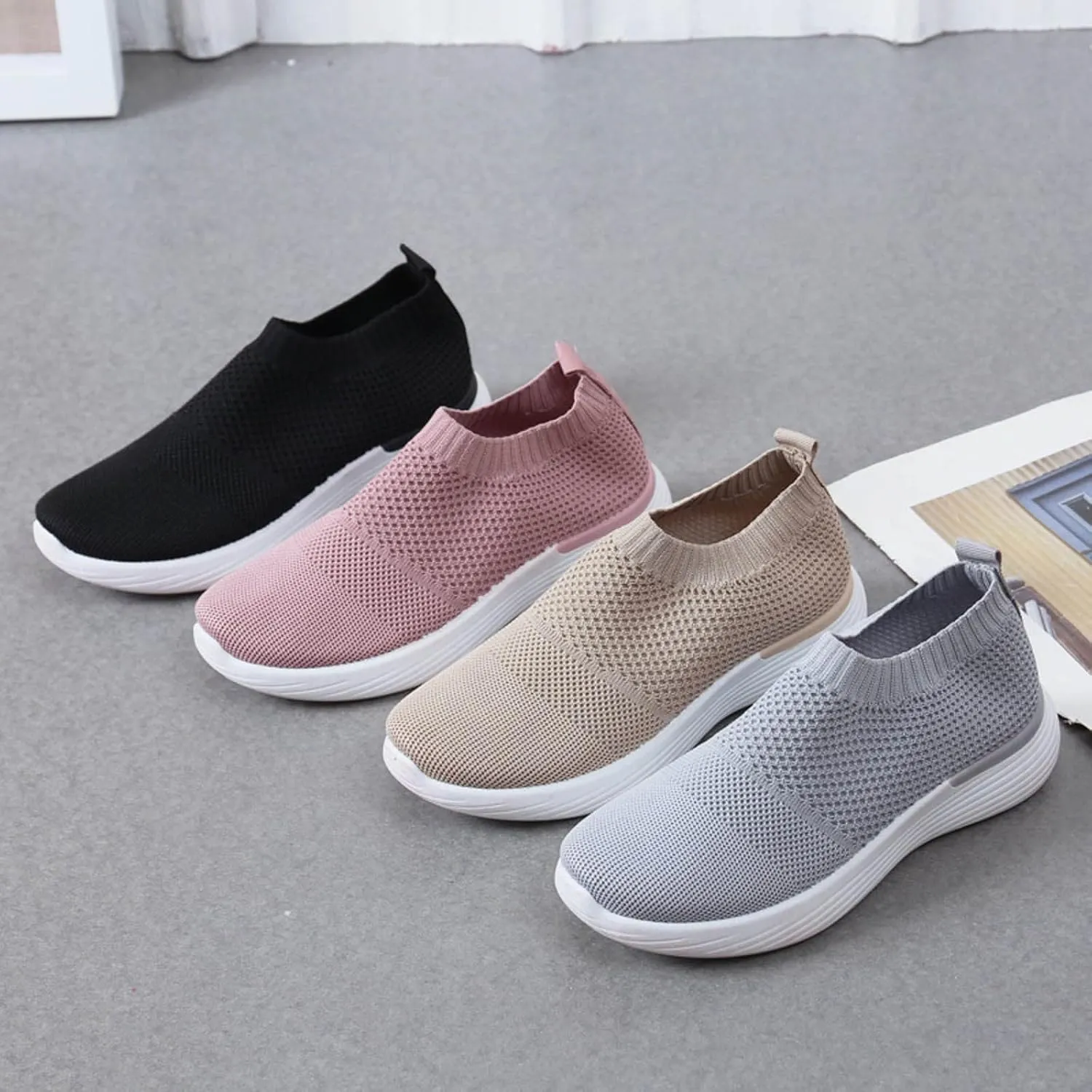 Women's Fashion Sneakers Lightweight Versatile Slip On Shoes Breathable Casual Outdoor Fitness Shoes Non Slip
