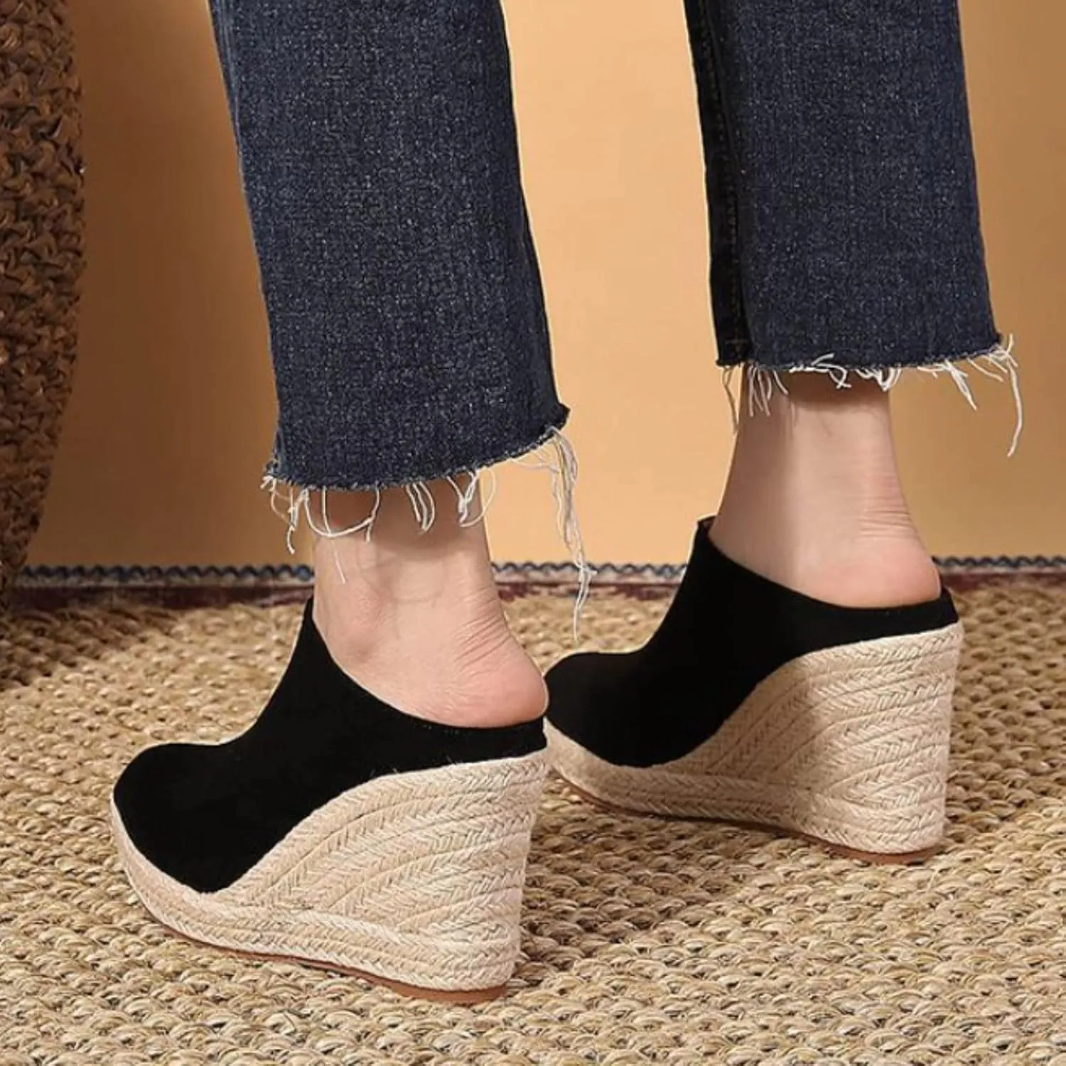 Womens Platform Sandals Pointed Toe Wedge Mules Sandals Travel Closed Toe Slippers Slingback Slip on Dressy Shoes