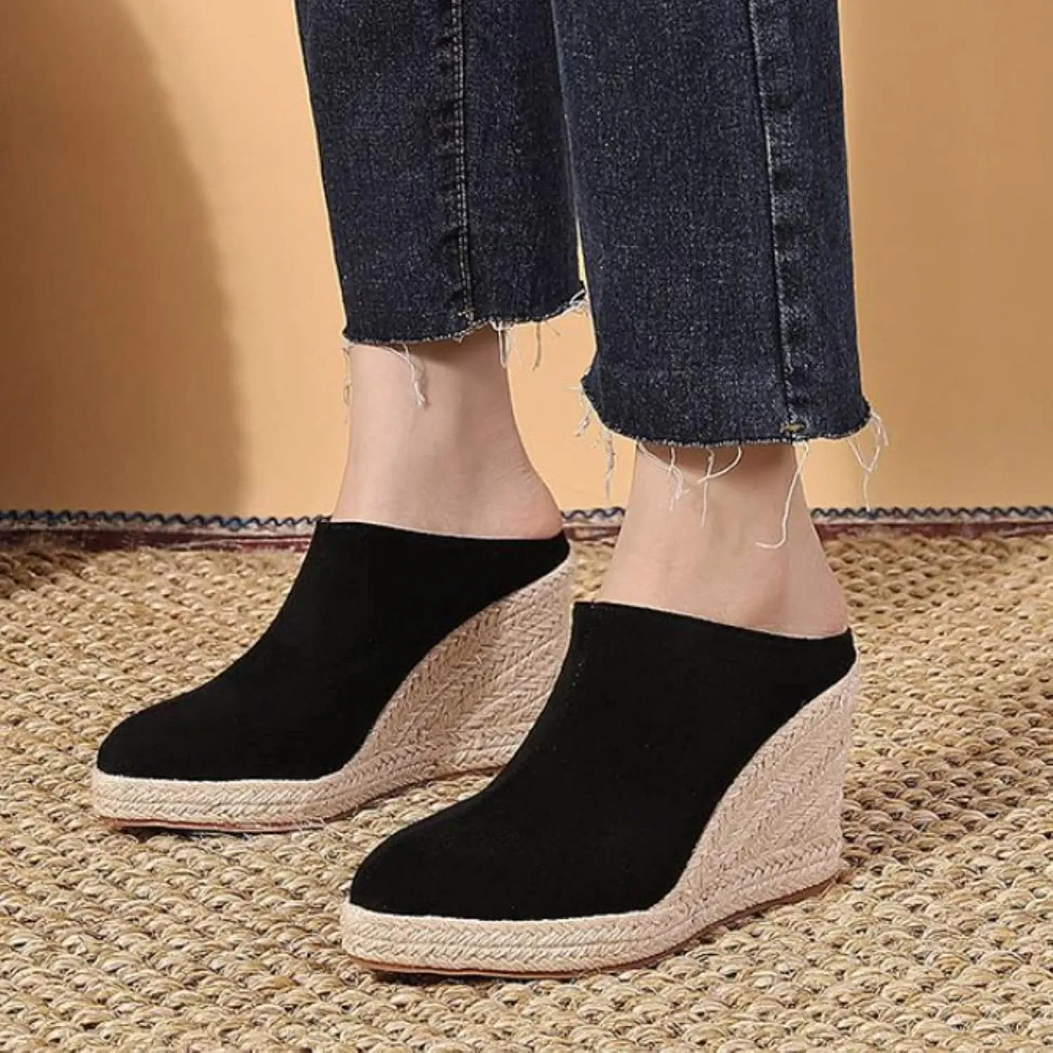 Womens Platform Sandals Pointed Toe Wedge Mules Sandals Travel Closed Toe Slippers Slingback Slip on Dressy Shoes