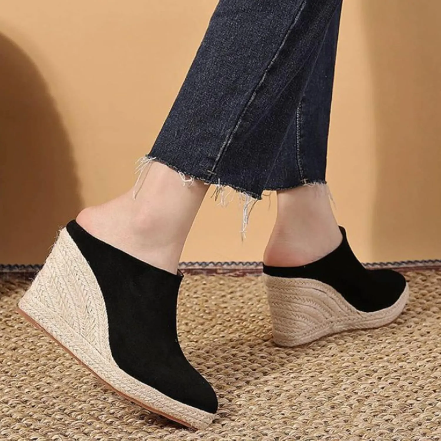 Womens Platform Sandals Pointed Toe Wedge Mules Sandals Travel Closed Toe Slippers Slingback Slip on Dressy Shoes