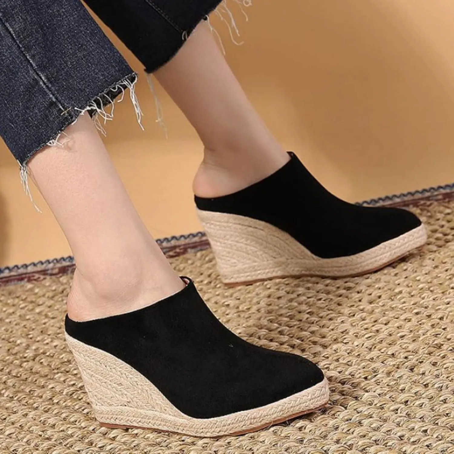Womens Platform Sandals Pointed Toe Wedge Mules Sandals Travel Closed Toe Slippers Slingback Slip on Dressy Shoes