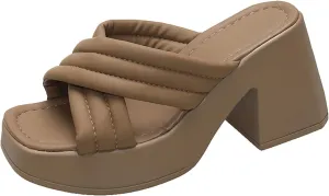 Women's Platform Strappy Sandals Memory Foam Cloud Thick Sole Slides Pillow Slippers Slip On Beach Open Toe Flip Flops