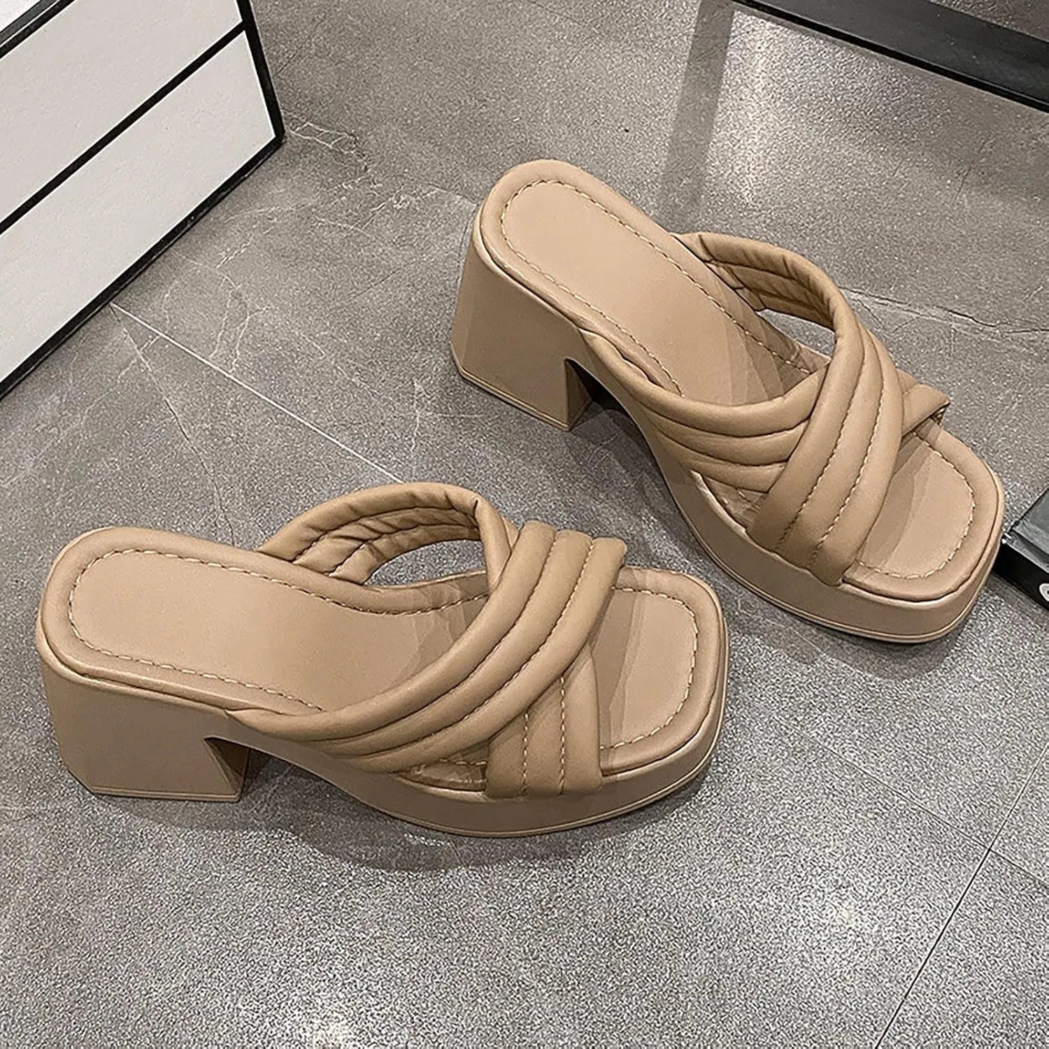 Women's Platform Strappy Sandals Memory Foam Cloud Thick Sole Slides Pillow Slippers Slip On Beach Open Toe Flip Flops