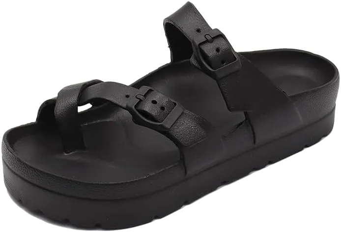 Womens Platform Thong Sandals Adjustable Buckle Lightweight Comfort Non Slip Sole EVA Casual with Arch Support