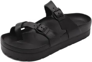 Womens Platform Thong Sandals Adjustable Buckle Lightweight Comfort Non Slip Sole EVA Casual with Arch Support