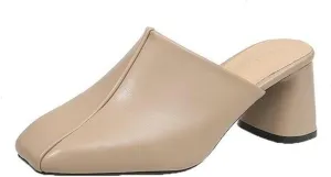 Women's Pumps Closed Toe Block Heel Mules Leather High Heel Slingback Square Toe Sandal Comfortable Dress Shoes