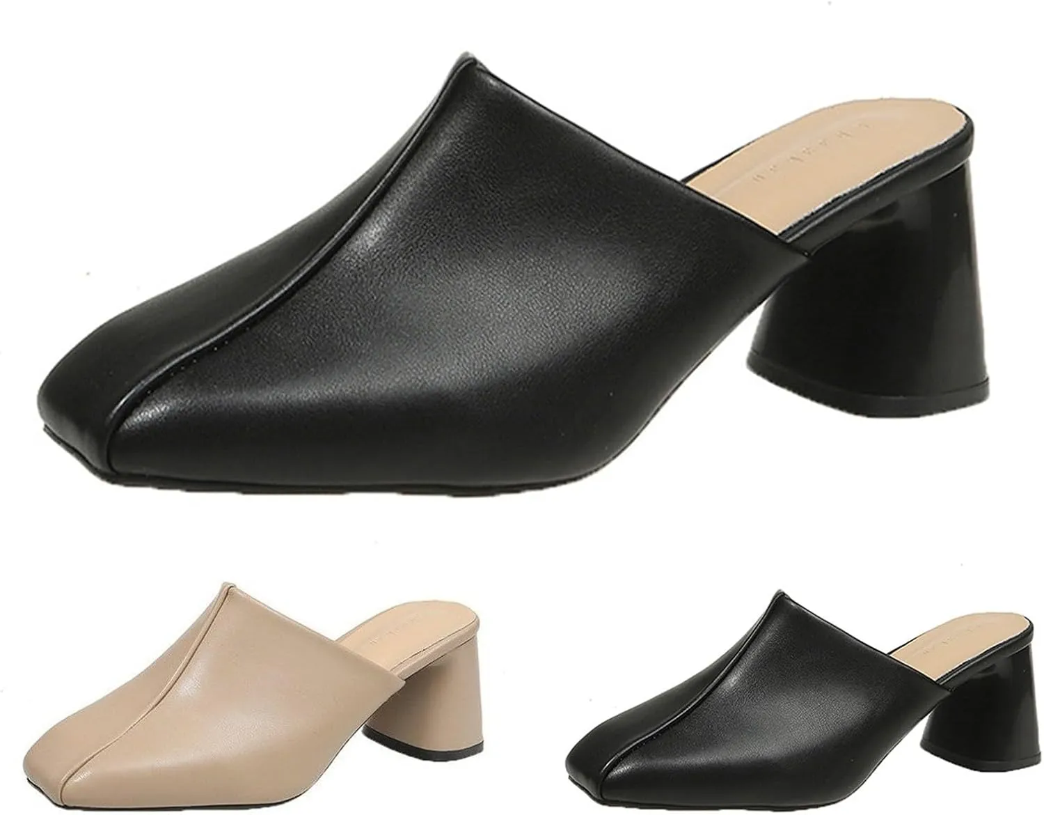 Women's Pumps Closed Toe Block Heel Mules Leather High Heel Slingback Square Toe Sandal Comfortable Dress Shoes