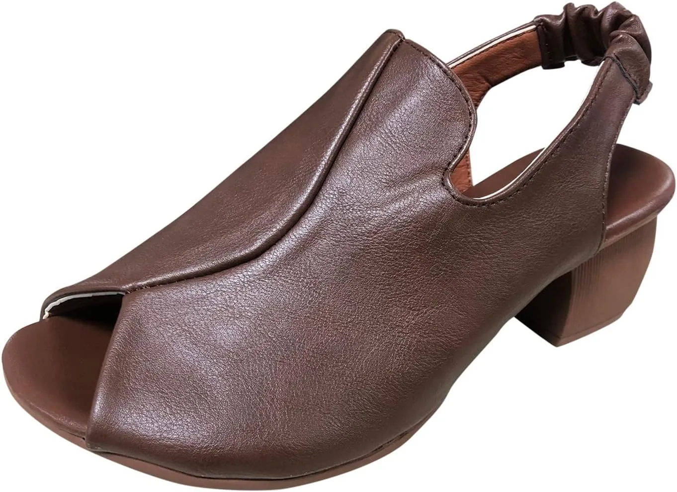 Women's Sandal Leather Fish Mouth Chunky Dress Shoes Slingback Block Heel Open Toe Sandal with Adjustable Strap