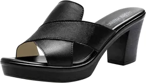 Women's Sandals Round Open Toe Block Heel Pumps Chunky Heel Sandal Fish Mouth Slingback Mules Slip On Slipper
