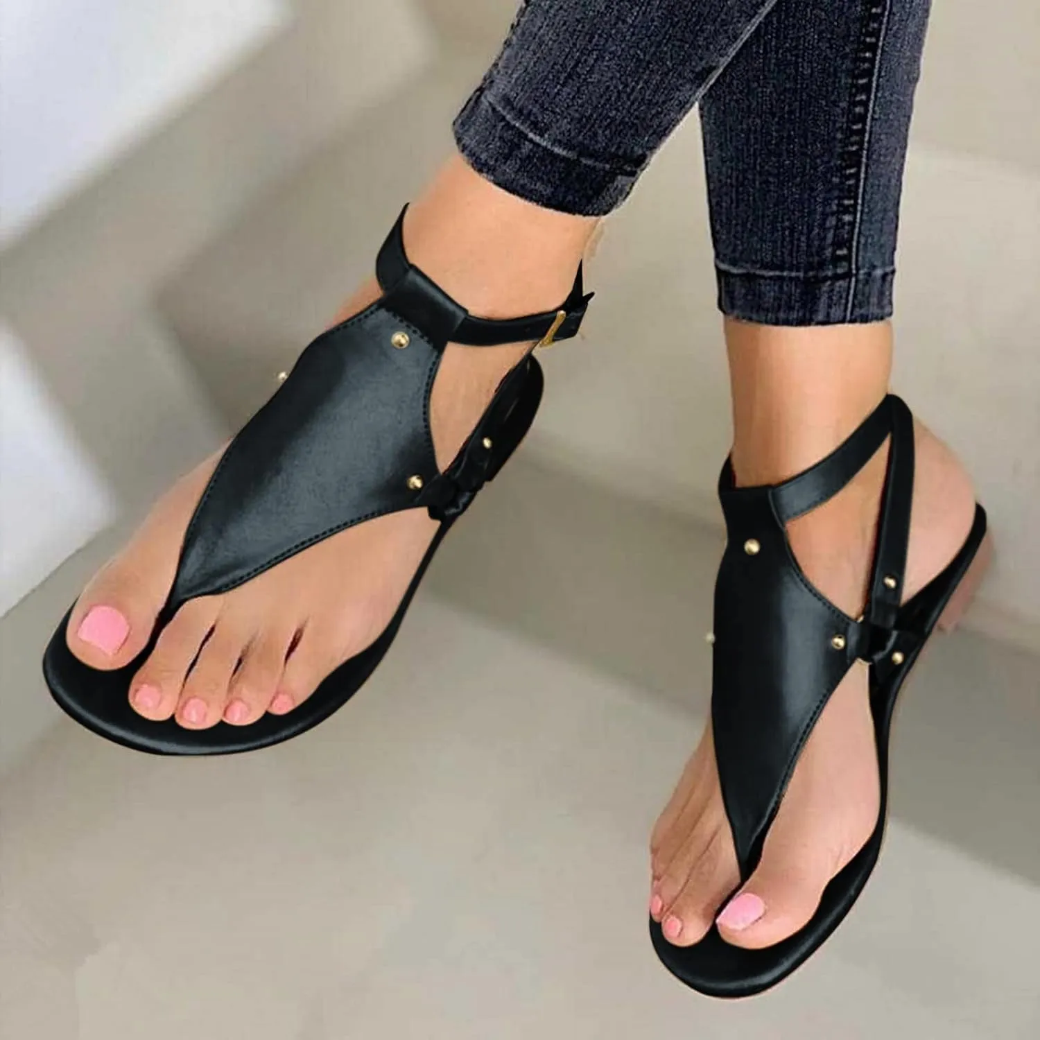 Womens Sandals Summer Beach Flat Thong Sandals Comfortable Open Toe Slides Flip Flops Comfort Walking Shoes Lightweight Shock-Absorbing Thong Sandals for Walking