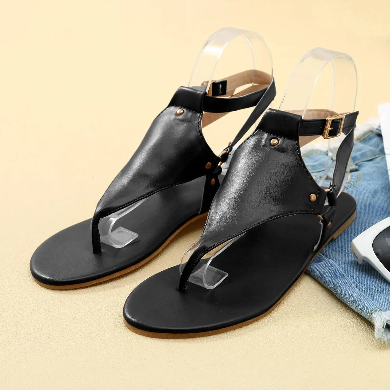 Womens Sandals Summer Beach Flat Thong Sandals Comfortable Open Toe Slides Flip Flops Comfort Walking Shoes Lightweight Shock-Absorbing Thong Sandals for Walking